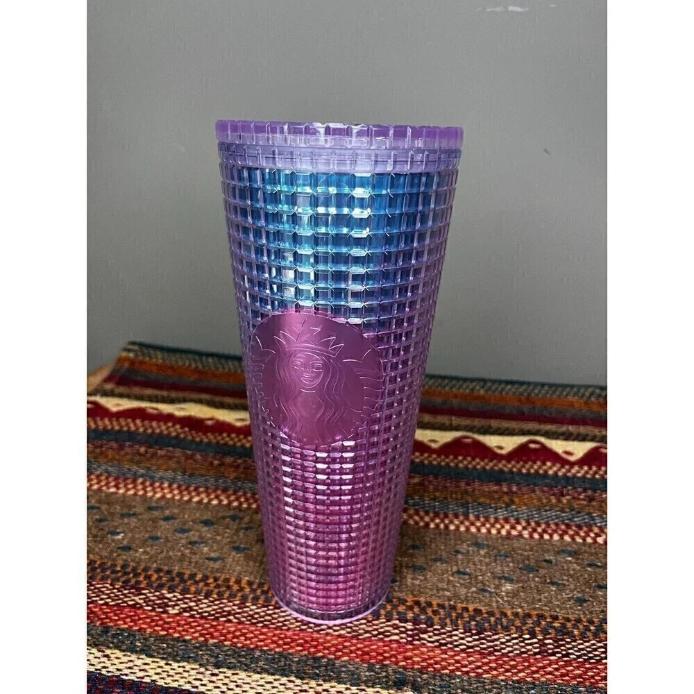 Starbucks Summer 2021 Ombre Blue Pink Grid 24oz Venti Tumbler Cold Cup NO STRAW